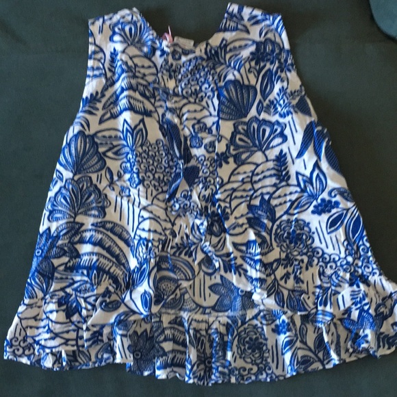 NWT Tuckernuck x Vineyard Vines collab blue & white block print ruffle tank L - Picture 11 of 12